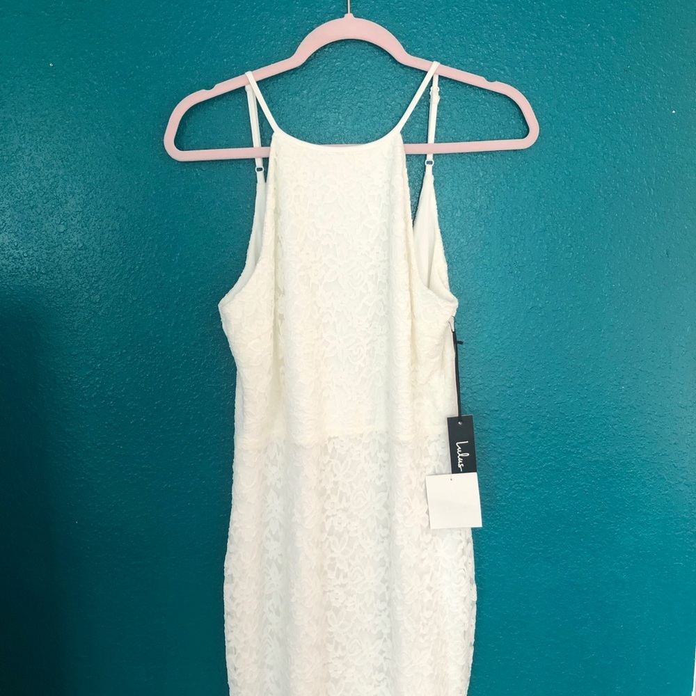 NWT Lulus white lace long dress.